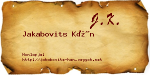 Jakabovits Kán névjegykártya